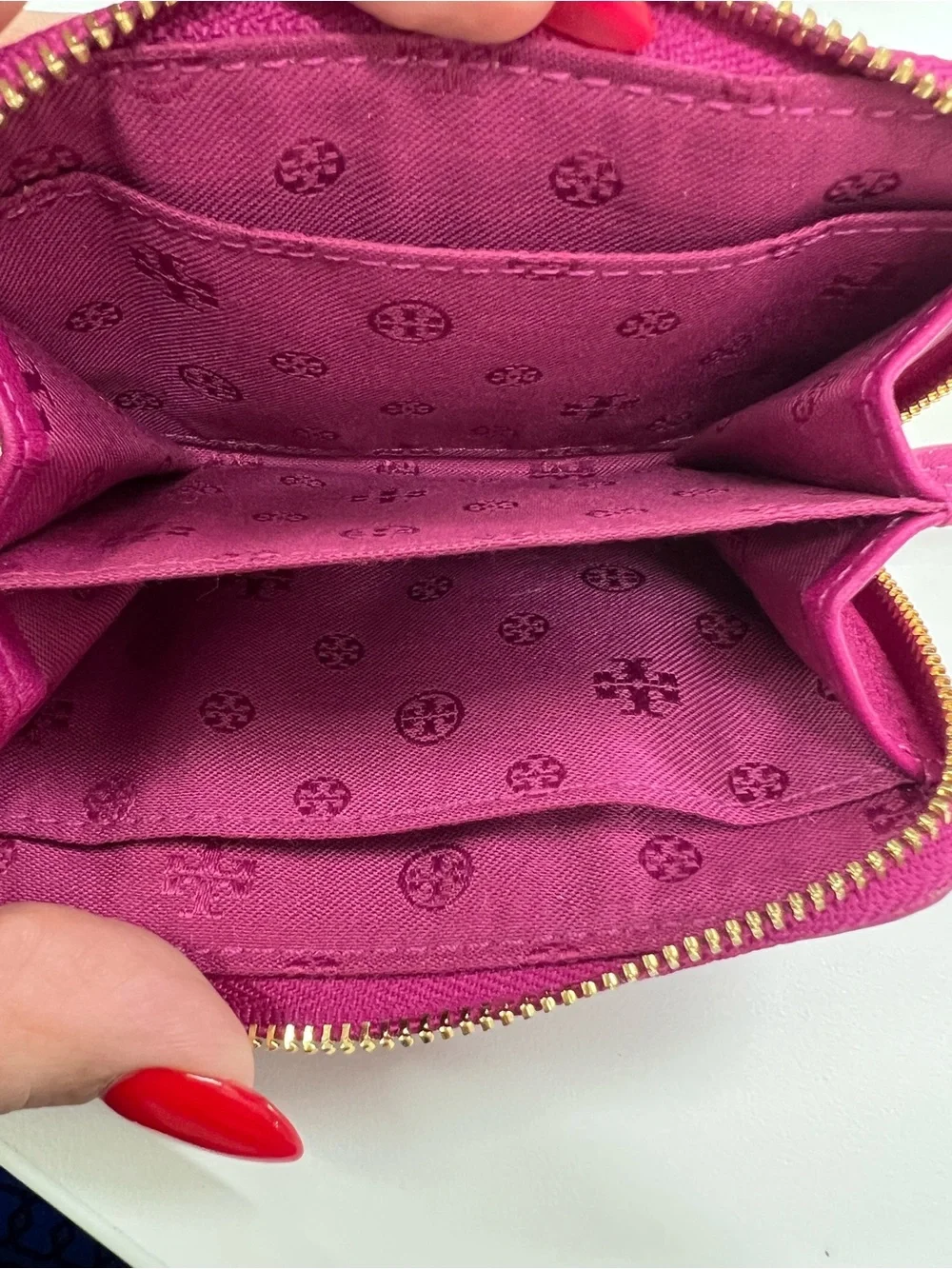 Tory Burch Marion Embossed Zip Coin Case Quilted Leather in Party Fuschia